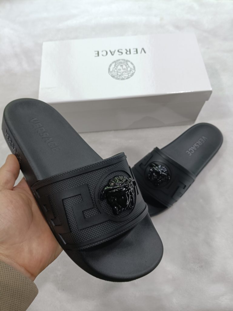 Versace Black Logo Slides Luxury Rubber Slippers for Men