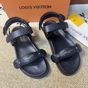 Louis Vuitton Black Leather Casual Sandals for Women