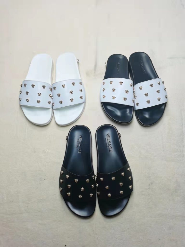 Versace Studded Slide Sandals Black, Leather, Luxe Casual