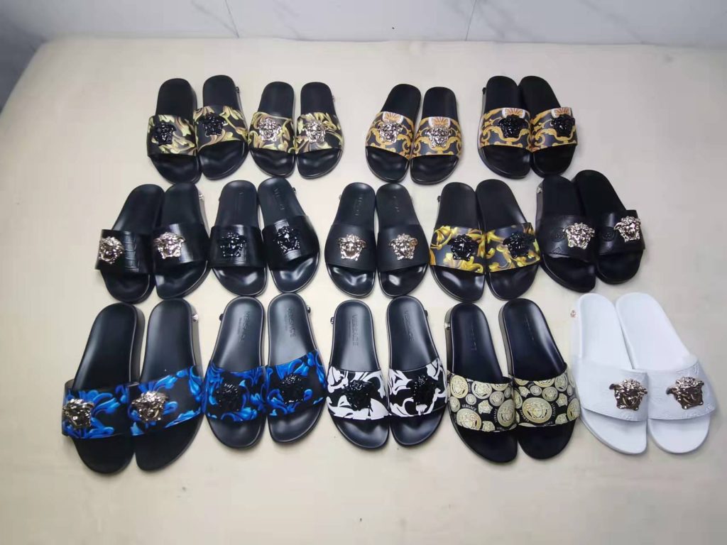Versace Inspired Slide Sandals, Black Gold Pattern, Fashion