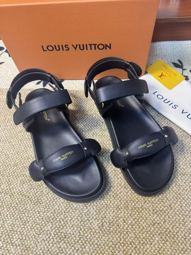 Louis Vuitton Black Leather Strappy Sandals for Women
