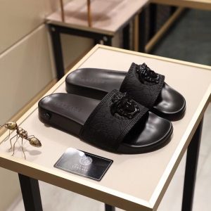 Versace Black Lion Head Slide Sandals Stylish Rubber Footw
