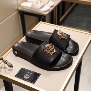 Versace Black Lion Head Slide Sandals Luxury Casual Footwe