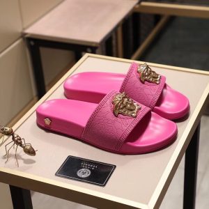 Pink Lion Head Slide Sandals Rubber, Luxury Casual Footwea
