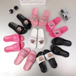 Versace Inspired Slide Sandals with Medusa Logo Black & Wh