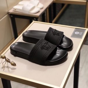 Versace Black Rubber Slides with Medusa Logo