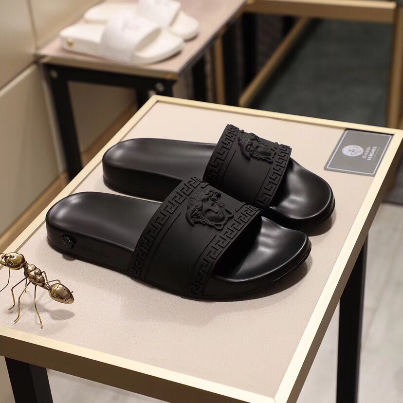 Versace Black Rubber Slides with Medusa Logo