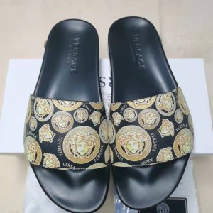 Versace Black Slide Sandals with Medusa Design
