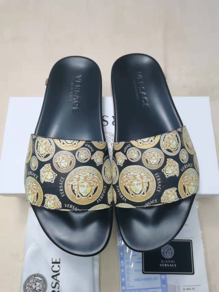 Versace Black Slide Sandals with Medusa Design
