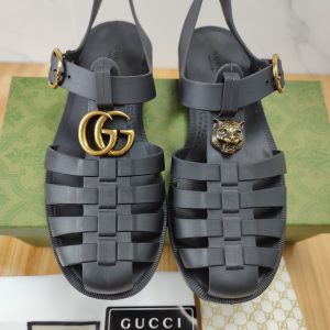Gucci Women's Grey Rubber Sandals with GG and Tiger Emblems
