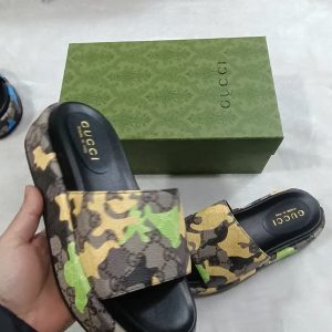 Gucci Camouflage Slide Sandals in Multicolor Fabric