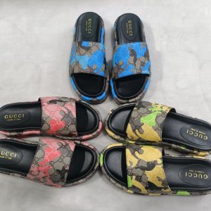 Gucci Women's Colorful Monogram Slide Sandals in Canvas