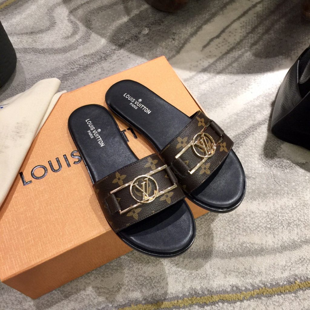 Louis Vuitton Monogram Slide Sandals in Brown Designer Foo