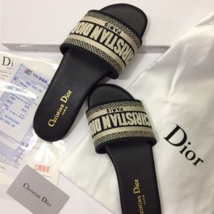 Christian Dior Black Logo Slide Sandals for Women