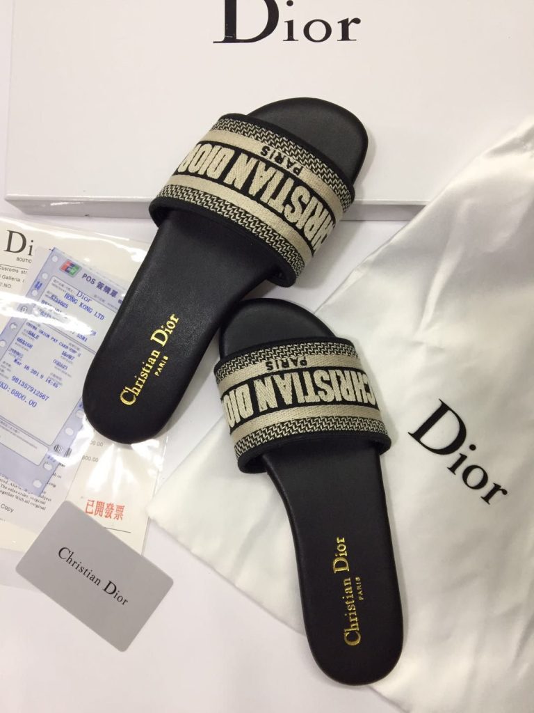 Christian Dior Black Logo Slide Sandals for Women