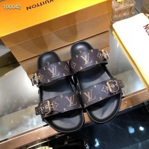 Louis Vuitton Monogram Slide Sandals in Black Leather
