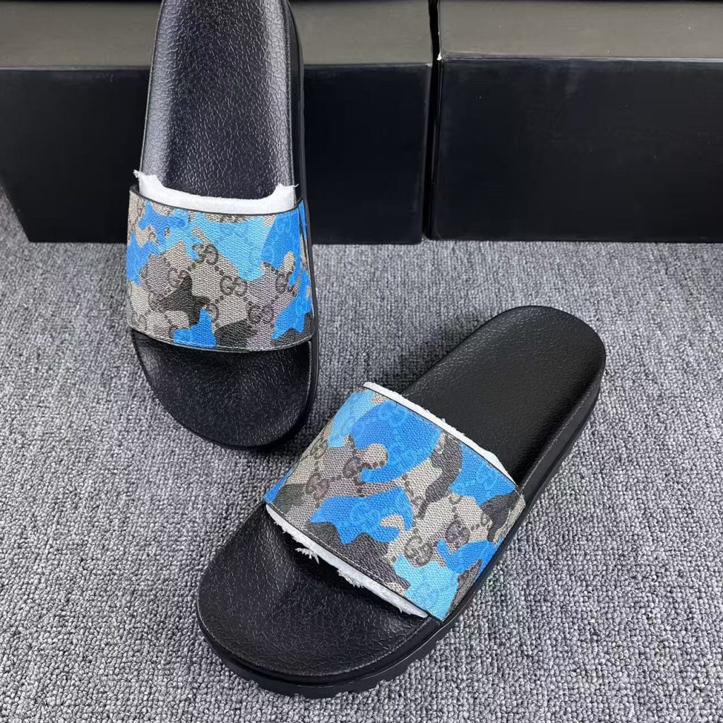 Gucci Camo Blue Slide Sandals for Men Casual Slides, Synth