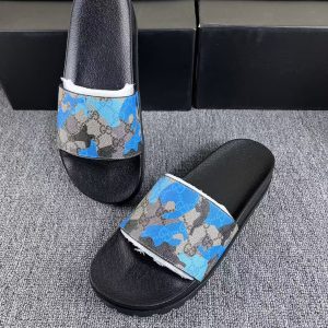 Gucci Camo Blue Slide Sandals for Men Casual Slides, Synth