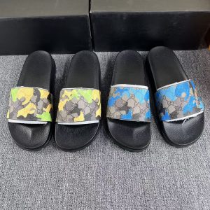 Gucci Men’s Camouflage Slide Sandals, Multi Color, Rubber Up