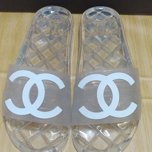 Chanel Clear PVC Slide Sandals with White Logo Emblem