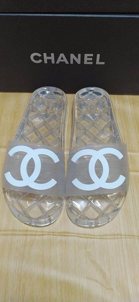 Chanel Clear PVC Slide Sandals with White Logo Emblem