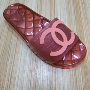 Chanel Red Plastic Slides with Logo Emblem