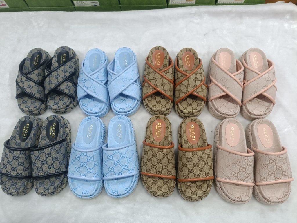 Gucci Women’s Logo Slide Sandals Blue, Beige, Black, Pink