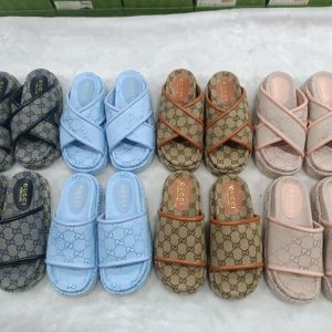 Gucci Women's Logo Slide Sandals Blue, Beige, Black, Pink
