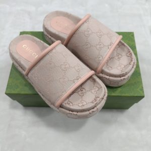 Gucci Logo Pink Fabric Slide Sandals for Women