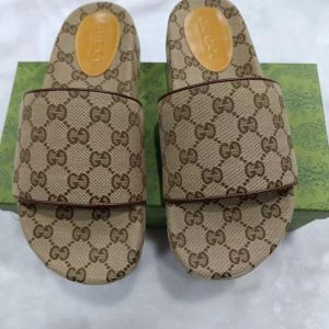 Gucci Beige Logo Slide Sandals for Women, Fabric Comfort Sli