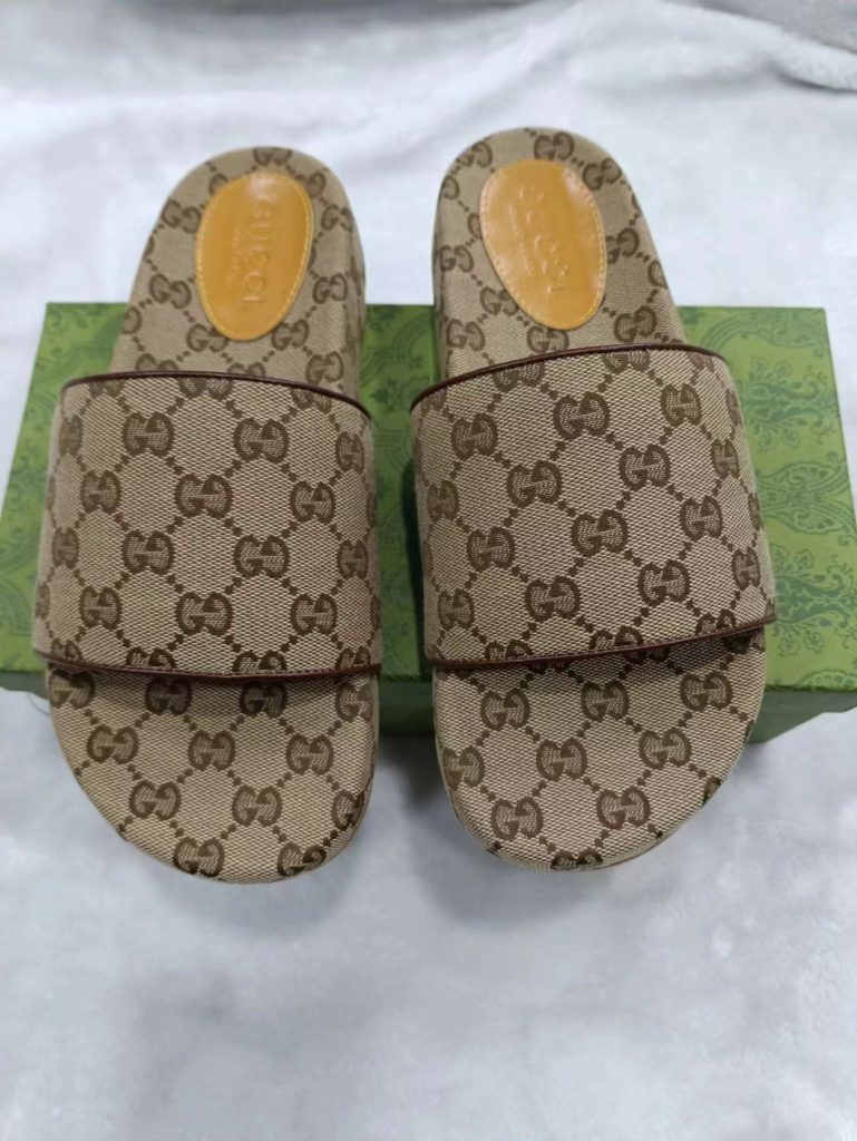 Gucci Beige Logo Slide Sandals for Women, Fabric Comfort Sli