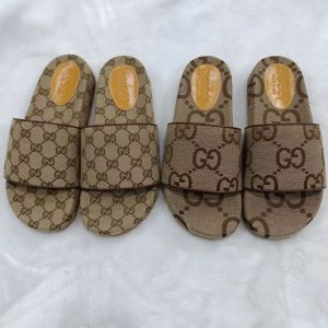 Gucci Logo Brown Slide Sandals, Comfortable Casual Footwear