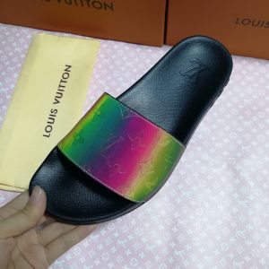 Louis Vuitton Rainbow Monogram Slide Sandals Black Leather