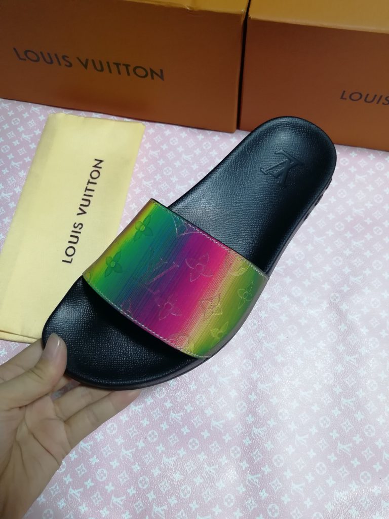 Louis Vuitton Rainbow Monogram Slide Sandals Black Leather