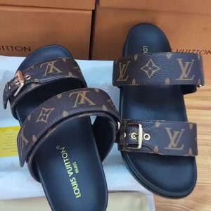 Louis Vuitton Monogram Leather Slide Sandals in Brown