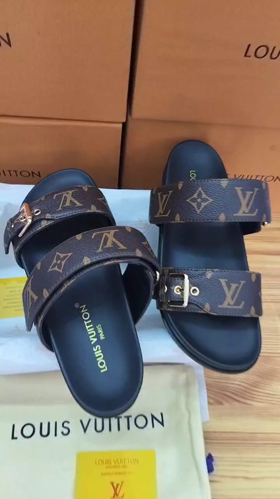 Louis Vuitton Monogram Leather Slide Sandals in Brown