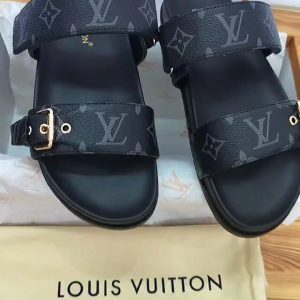Louis Vuitton Black Monogram Slide Sandals Luxury Fashion