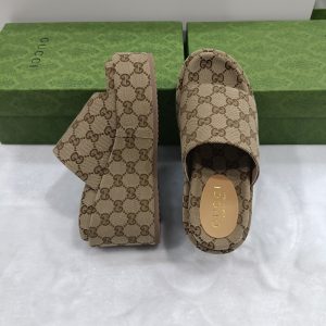 Gucci Beige Monogram Platform Slide Sandals