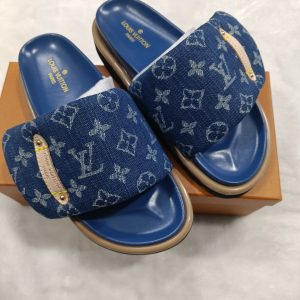 Louis Vuitton Blue Denim Slide Sandals for Women