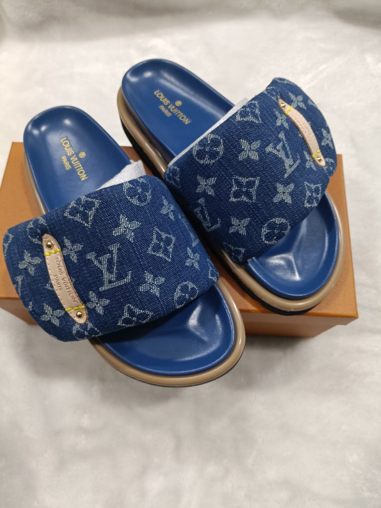 Louis Vuitton Blue Denim Slide Sandals for Women