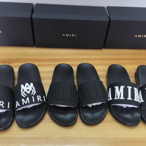 Amiri Black Slides with Logo Strap Stylish Casual Footwear