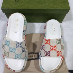 Gucci Floral Print Slide Sandals Multicolor Canvas Casual