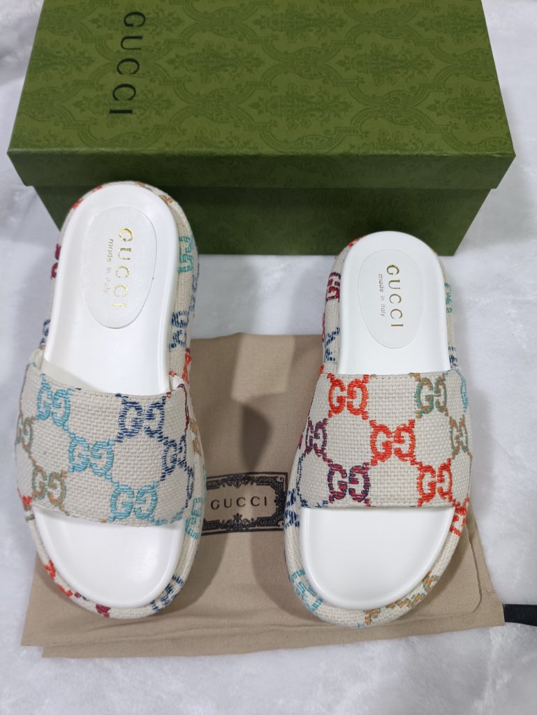 Gucci Floral Print Slide Sandals Multicolor Canvas Casual