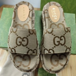 Gucci Beige GG logo Platform Slide Sandals for Women