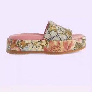 Gucci Floral Platform Slide Sandals in Pink and Multi Color