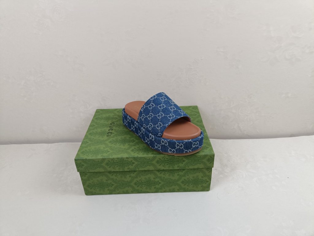 Gucci Blue Denim Slide Sandals for Women