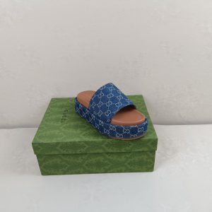 Gucci Blue Denim Slide Sandals for Women