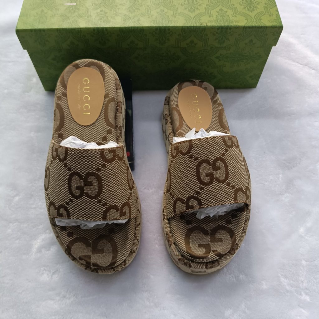 Gucci GG Monogram Brown Slide Sandals for Women