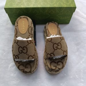 Gucci GG Monogram Brown Slide Sandals for Women