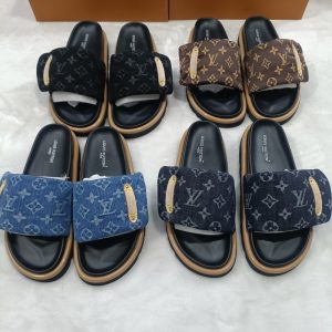 Louis Vuitton Men's Slide Sandals, Monogram Pattern, Black B